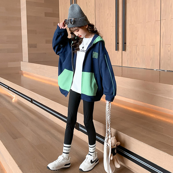 Vaikiški megztiniai mergaitėms su gobtuvu ir užtrauktuku