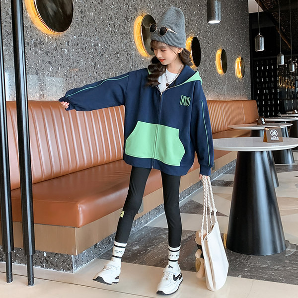 Vaikiški megztiniai mergaitėms su gobtuvu ir užtrauktuku