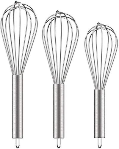 3 pakuočių nerūdijančio plieno plaktuvai Vielinių plaktuvų rinkinys virtuviniai plaktuvai virimui, maišymui, plakimui Pagrindiniai įrankiai pyragams gaminti