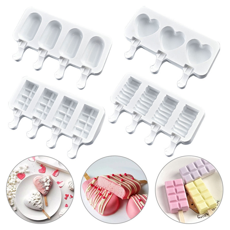 Szilikon fagylaltforma, újrafelhasználható popsiklóforma fagylaltforma pálcikákkal Ice Pop Maker Desszert DIY formakészítő eszközök