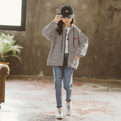 Vaikiškas sportinis megztinis mergaitėms su siuvinėjimu ir užtrauktuku