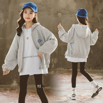 Vaikiškas sportinis megztinis mergaitėms su siuvinėjimu ir užtrauktuku