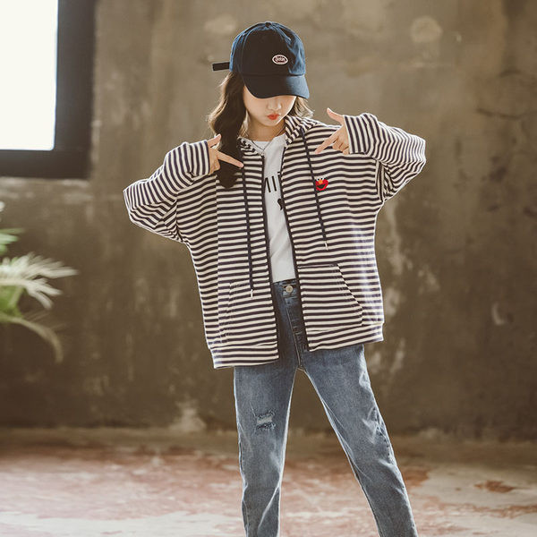 Vaikiškas sportinis megztinis mergaitėms su siuvinėjimu ir užtrauktuku