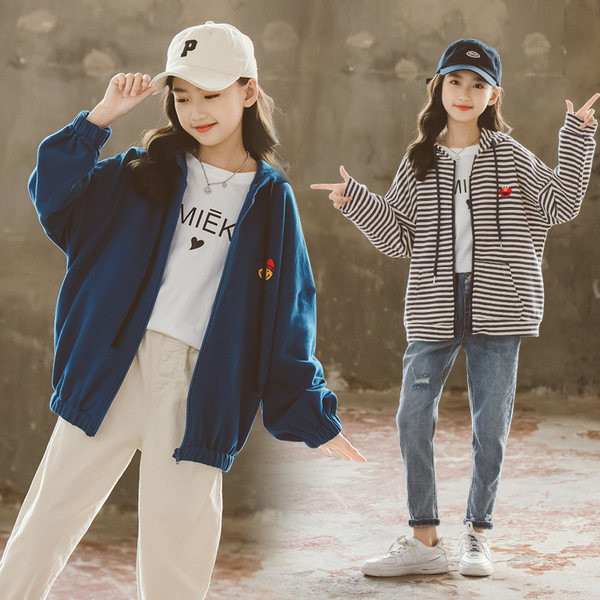 Vaikiškas sportinis megztinis mergaitėms su siuvinėjimu ir užtrauktuku