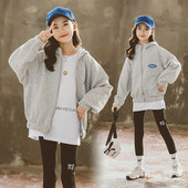 Hanorac cu glugă de culoare gri pentru copii casual pentru fete