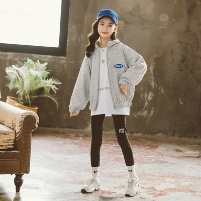 Hanorac cu glugă de culoare gri pentru copii casual pentru fete