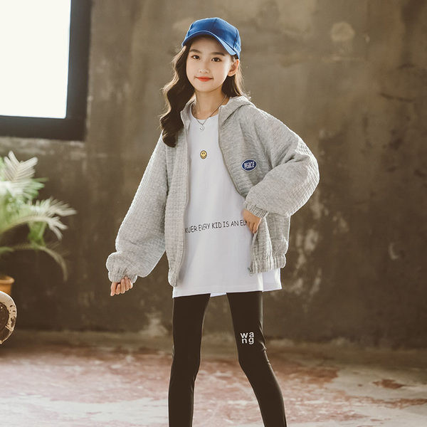 Hanorac cu glugă de culoare gri pentru copii casual pentru fete