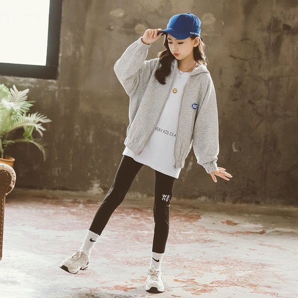 Hanorac cu glugă de culoare gri pentru copii casual pentru fete