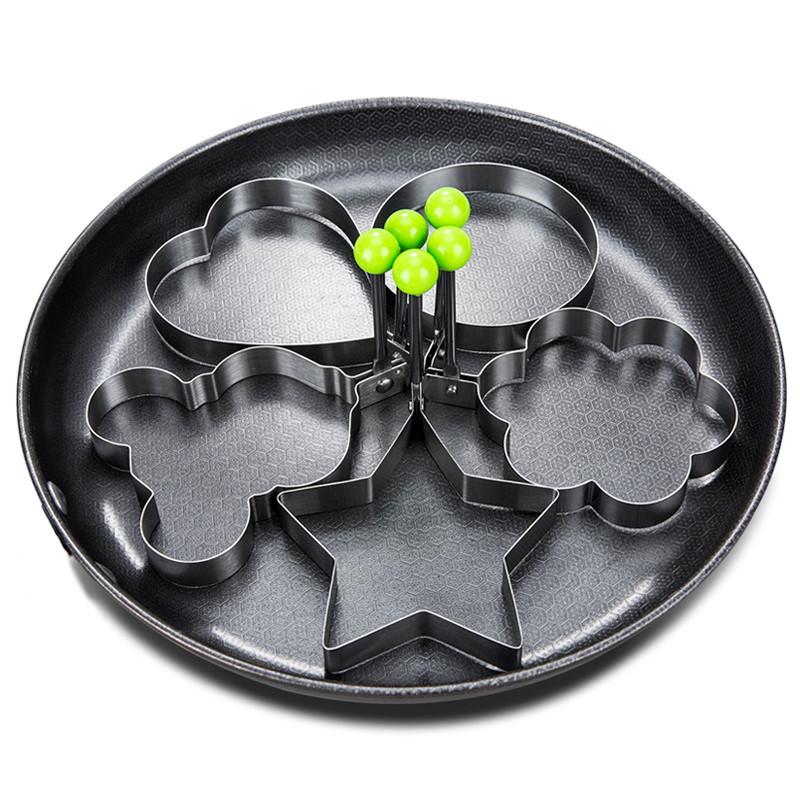 Formă pentru ouă prăjite, matriță pentru prăjire din oțel inoxidabil, inel pentru clătite, instrument pentru ouă, instrument de gătit pentru ouă în formă rotundă de flori de dragoste cu stea