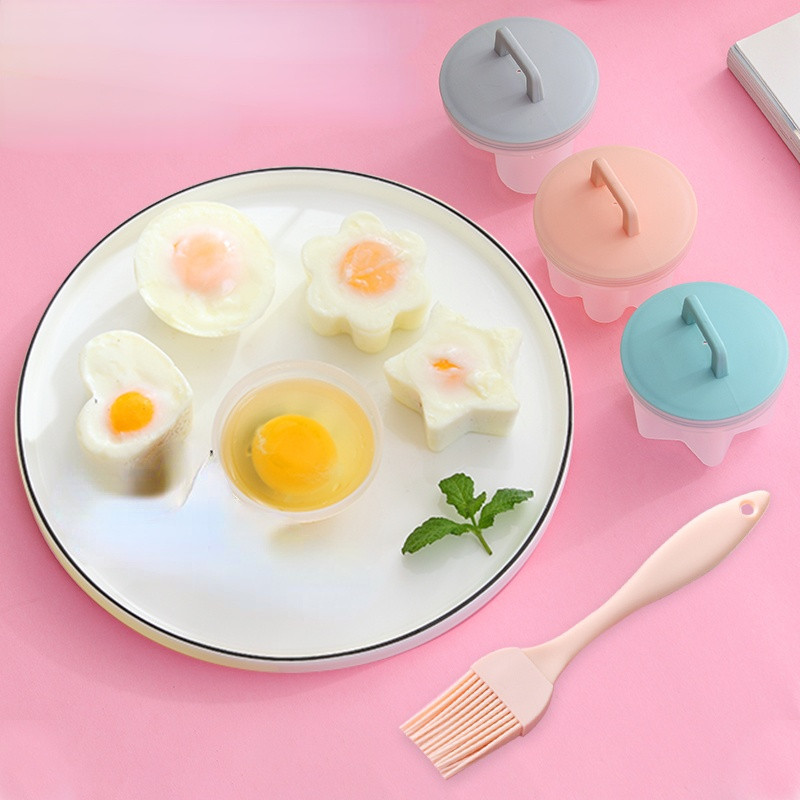 4 buc. Formă drăguță pentru fierbere de ouă Mașină pentru braconaj de ouă, formă de ouă din plastic pentru copii, coacerea ouălor de bucătărie, instrumente de gătit cu perie
