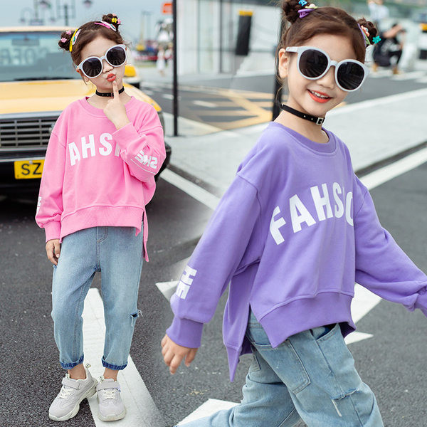 Široki sweatshirt za djevojčice s natpisom