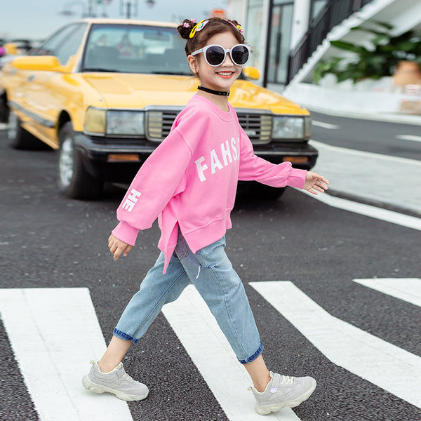 Široki sweatshirt za djevojčice s natpisom