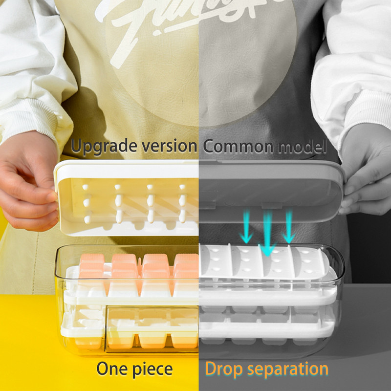 Prés típus négyzet alakú jégkocka készítő szilikon jégtálca forma jégtároló doboz tetővel konyhai szilikon négyzet alakú kocka tárolódobozhoz