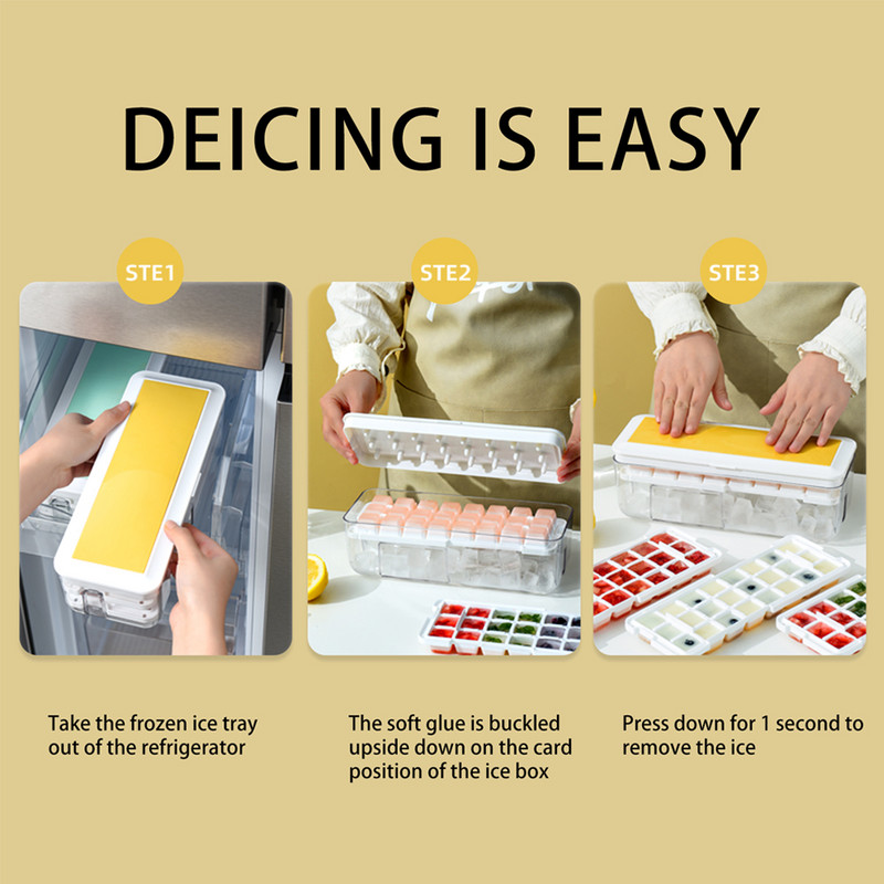 Prés típus négyzet alakú jégkocka készítő szilikon jégtálca forma jégtároló doboz tetővel konyhai szilikon négyzet alakú kocka tárolódobozhoz