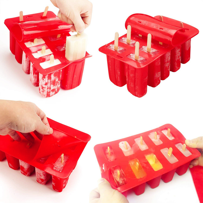 Congelator pentru deserturi, cu 4/10 cavitati, din silicon, pentru inghetata, cu capac, bricolaj, acadele de casa, suc de fructe, cuburi de gheata pentru tavi