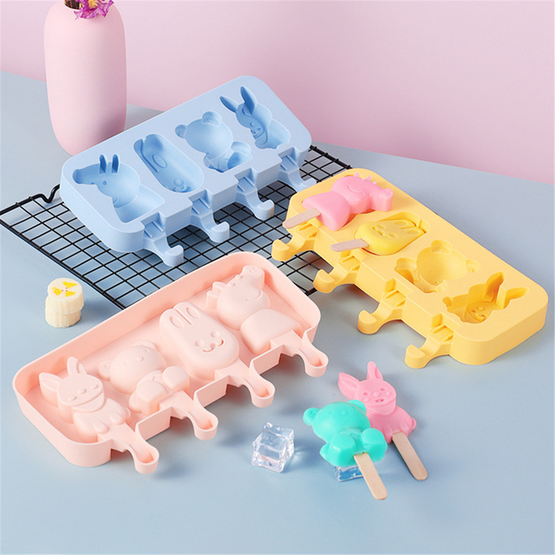 Eco-Friendly Creativ 4 Animale Desene Animate Formă pentru Popsicle Rășină Siliconică Forme pentru Tort înghețată Gadget de bucătărie Accesorii pentru bar