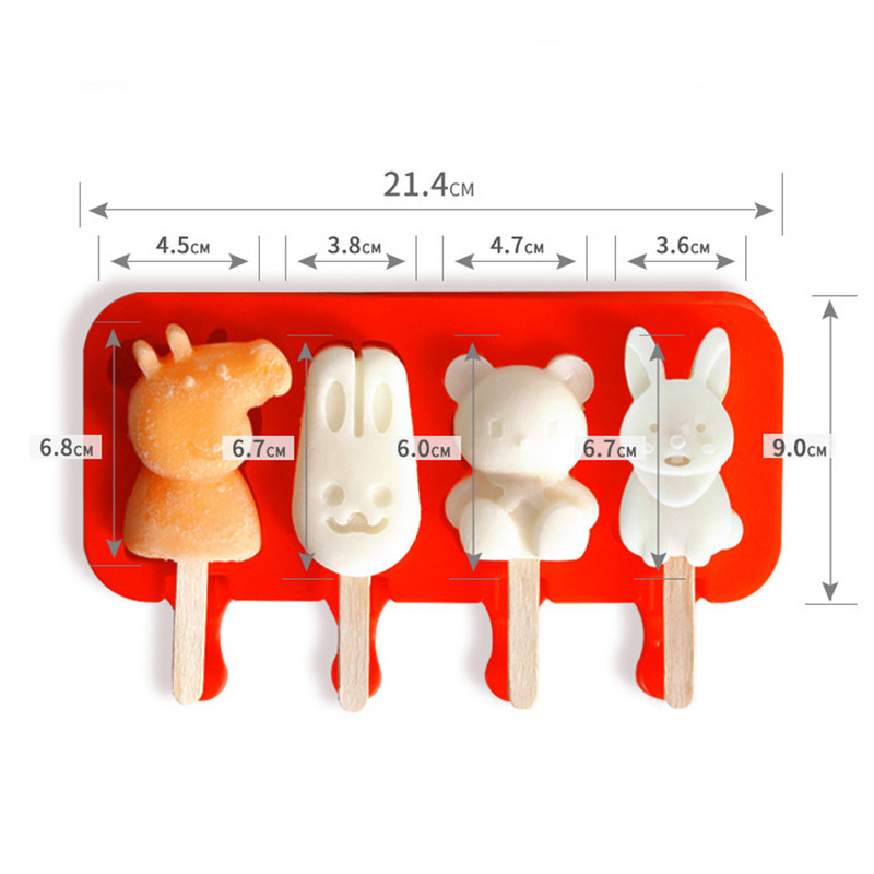 Eco-Friendly Creativ 4 Animale Desene Animate Formă pentru Popsicle Rășină Siliconică Forme pentru Tort înghețată Gadget de bucătărie Accesorii pentru bar