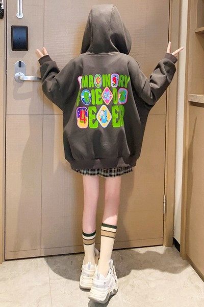 Mergaičių megztinis plačiomis kojomis su šiltu pamušalu ir užrašu