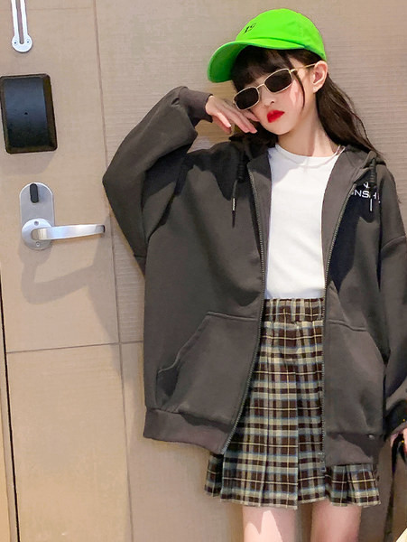 Mergaičių megztinis plačiomis kojomis su šiltu pamušalu ir užrašu