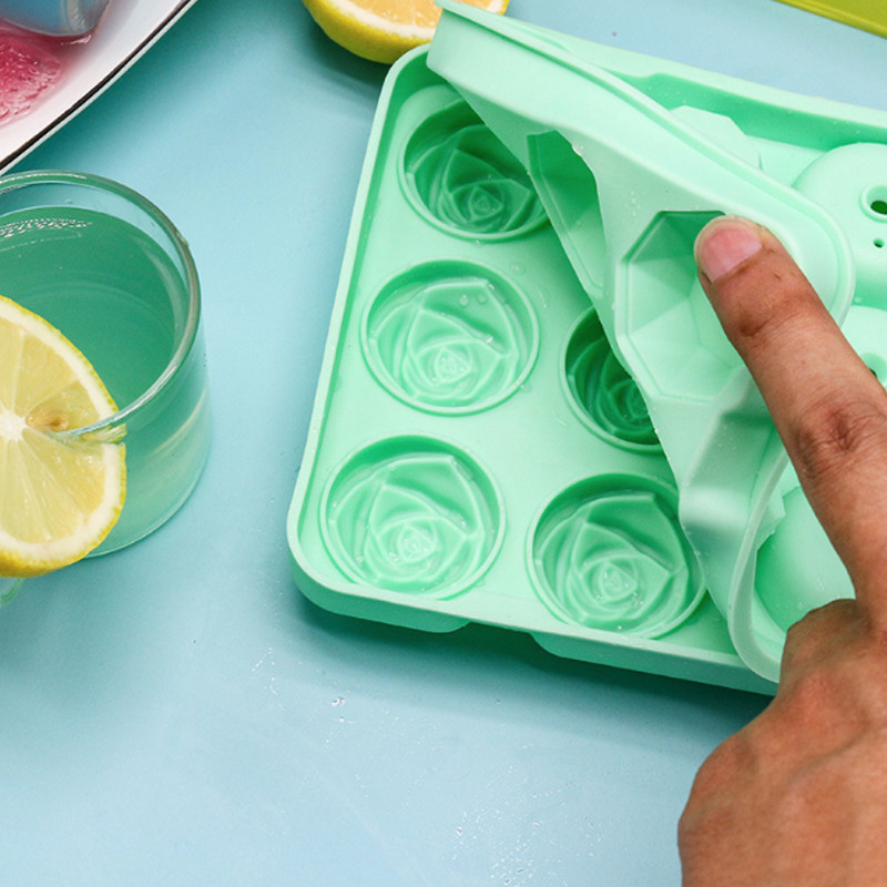 12 rácsos jégkocka tálca Rózsa gyémánt alakú jég újrafelhasználható szilikon jégkocka forma BPA mentes jégkészítő levehető fedelekkel
