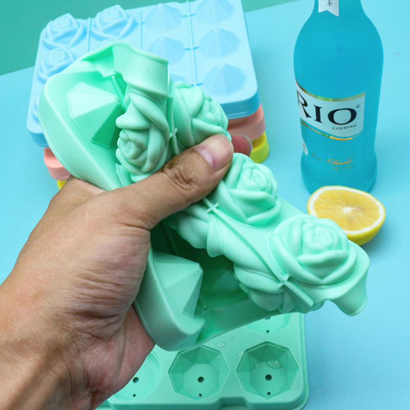 12 rácsos jégkocka tálca Rózsa gyémánt alakú jég újrafelhasználható szilikon jégkocka forma BPA mentes jégkészítő levehető fedelekkel