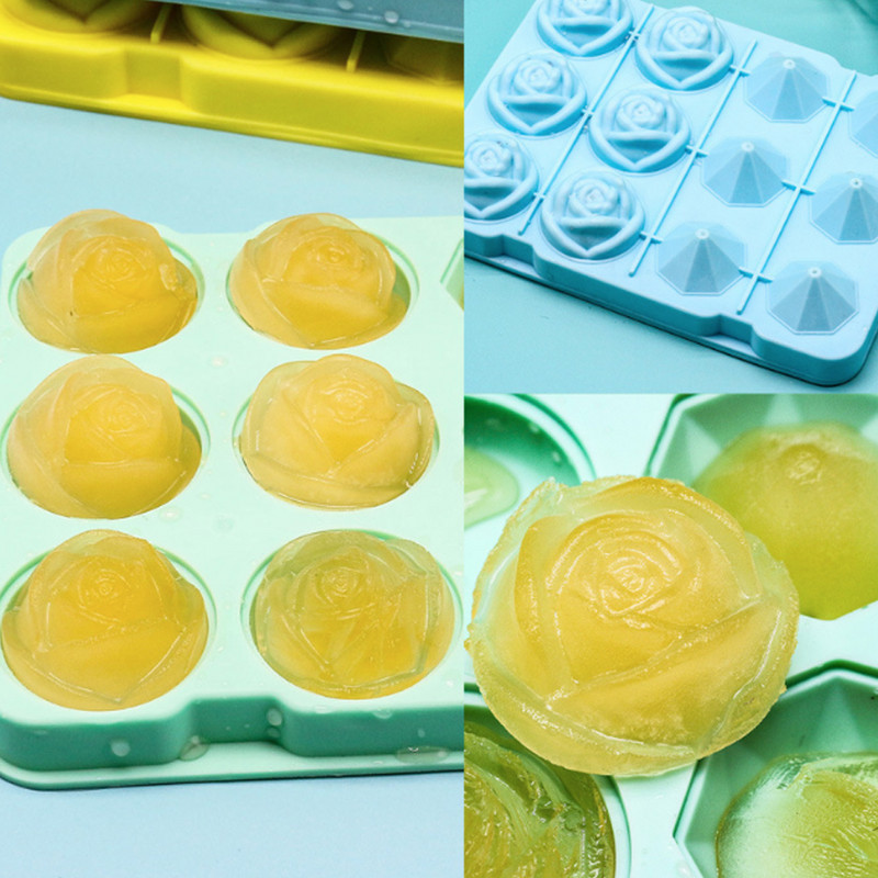 12 rácsos jégkocka tálca Rózsa gyémánt alakú jég újrafelhasználható szilikon jégkocka forma BPA mentes jégkészítő levehető fedelekkel