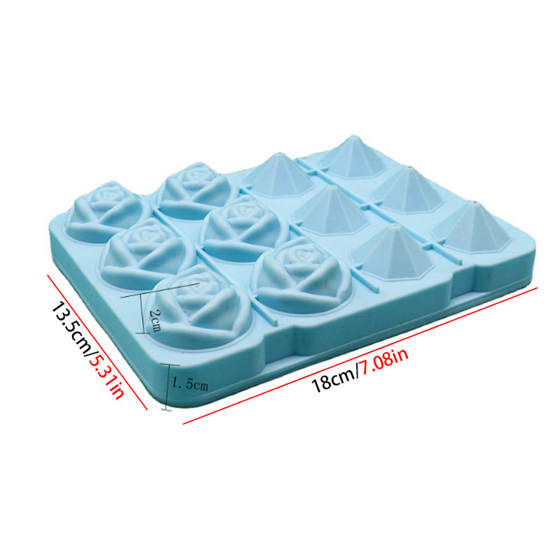 12 rácsos jégkocka tálca Rózsa gyémánt alakú jég újrafelhasználható szilikon jégkocka forma BPA mentes jégkészítő levehető fedelekkel