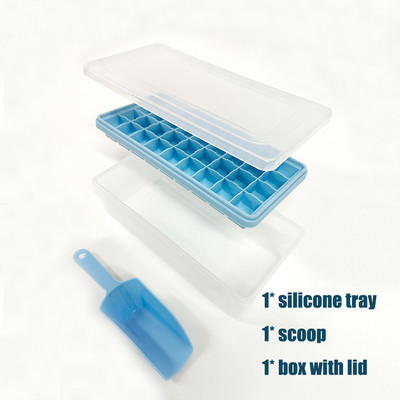 36/55 mânere Tavă pentru cuburi de gheață din silicon/plastic cu capac și șagar de gunoi pentru congelator Mini găleată pentru forma pentru cuburi de gheață cu aparat de gheață