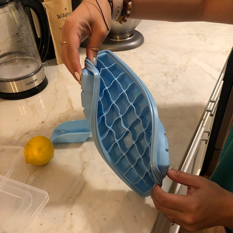 36/55 mânere Tavă pentru cuburi de gheață din silicon/plastic cu capac și șagar de gunoi pentru congelator Mini găleată pentru forma pentru cuburi de gheață cu aparat de gheață