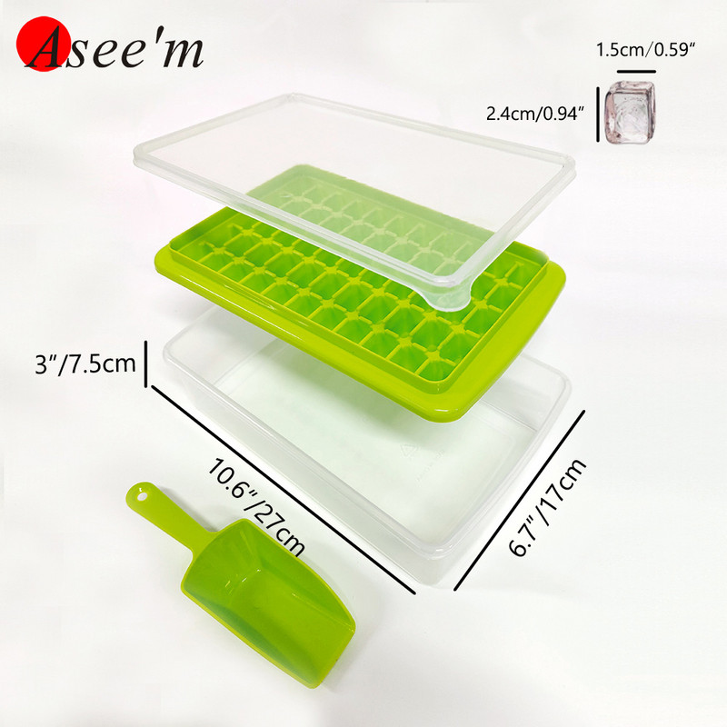 36/55 mânere Tavă pentru cuburi de gheață din silicon/plastic cu capac și șagar de gunoi pentru congelator Mini găleată pentru forma pentru cuburi de gheață cu aparat de gheață