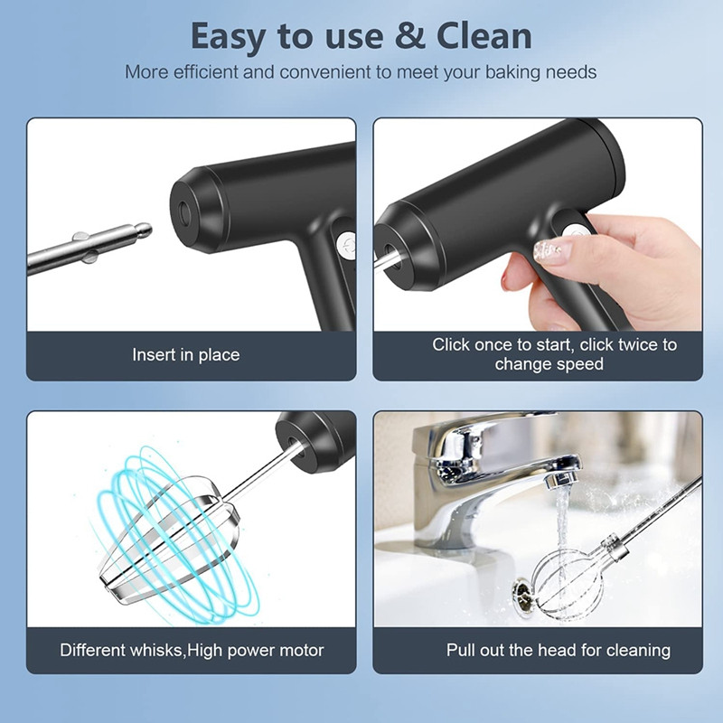 Agitator de mână Mixer de mână electric fără fir USB Reîncărcabil cu 3 viteze Bate fără fir pentru albuș de ou, prăjitură, cappuccino