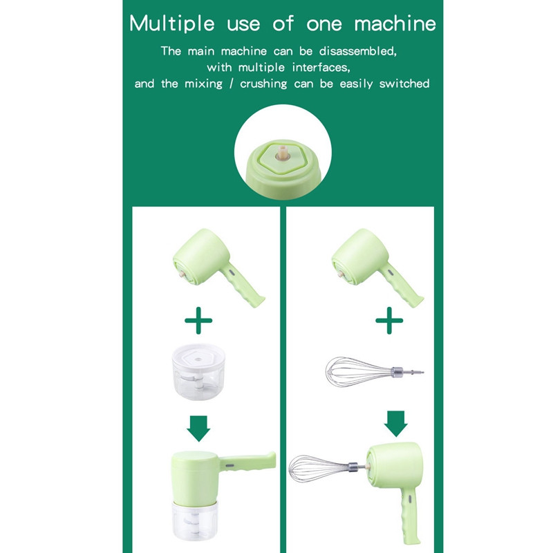 Bate electrică fără fir 2 în 1 Tocător de mâncare Tocător de usturoi Mixer de albuș de ou pentru smântână Ustensile de bucătărie, încărcare USB