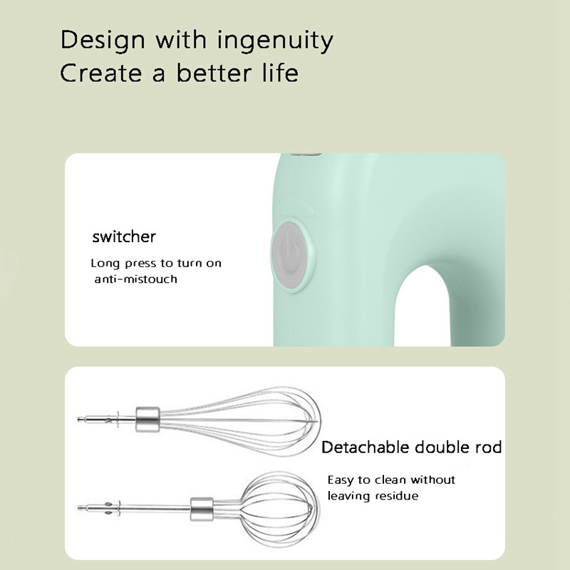 Un set tel electric reîncărcabil de uz casnic mic unt tel automat pentru prăjituri mini mixer portabil de bucătărie verde