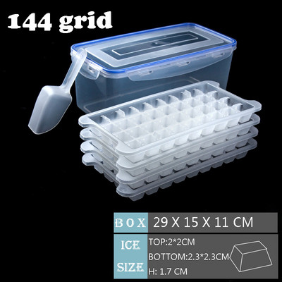 Cutie mică de formare pentru cuburi de gheață cu capac și linguriță pentru fructe Mașină de gătit gătit Forme Tavă pentru înghețată Instrument de bricolaj Accesorii pentru frigider de bucătărie