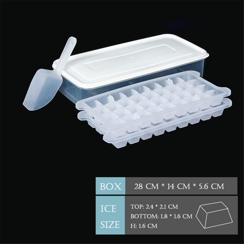 Cutie mică de formare pentru cuburi de gheață cu capac și linguriță pentru fructe Mașină de gătit gătit Forme Tavă pentru înghețată Instrument de bricolaj Accesorii pentru frigider de bucătărie