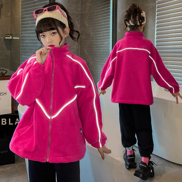 Hanorac de culoare uni cu buzunar si inchidere cu fermoar pentru fete