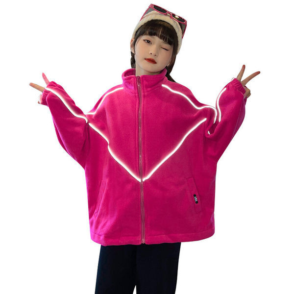 Hanorac de culoare uni cu buzunar si inchidere cu fermoar pentru fete