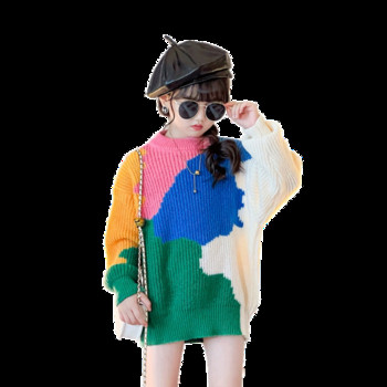 Χειμερινό πουλόβερ με πολύχρωμο μακρυμάνικο, οβάλ λαιμόκοψη για κορίτσια