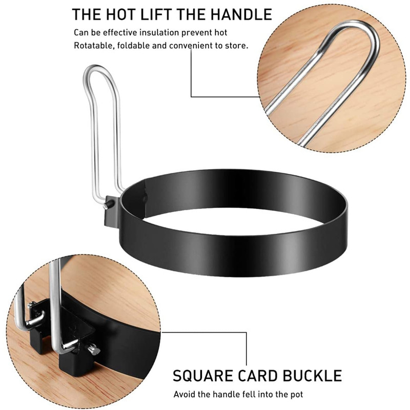 Paket od 6 kalupa za pečena jaja od nehrđajućeg čelika, okrugli kalup za palačinke u obliku prstena za omlet s ručkom za kuhanje jaja