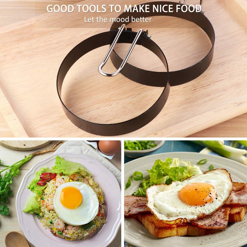 Paket od 6 kalupa za pečena jaja od nehrđajućeg čelika, okrugli kalup za palačinke u obliku prstena za omlet s ručkom za kuhanje jaja
