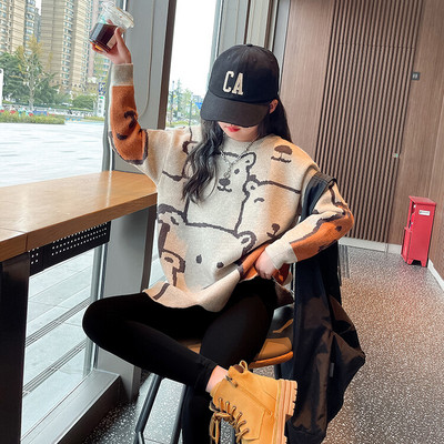 Naujo modelio megztinis ilgomis rankovėmis su aplikacijomis merginoms