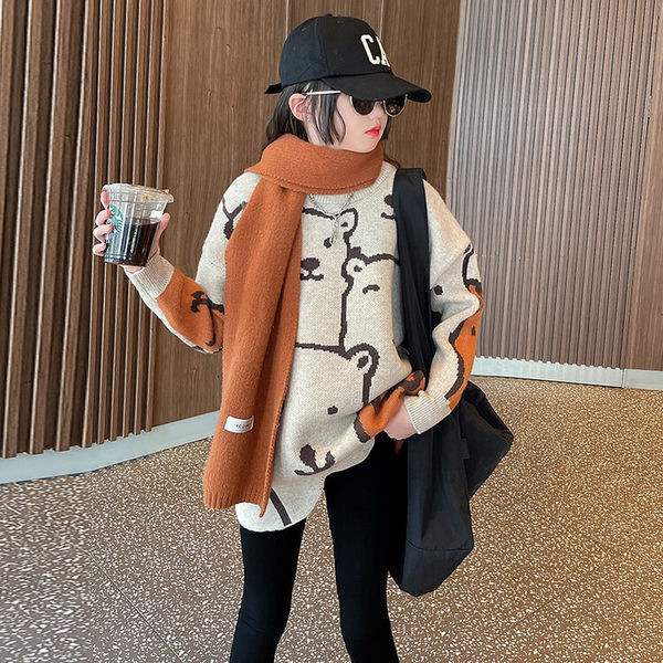 Naujo modelio megztinis ilgomis rankovėmis su aplikacijomis merginoms