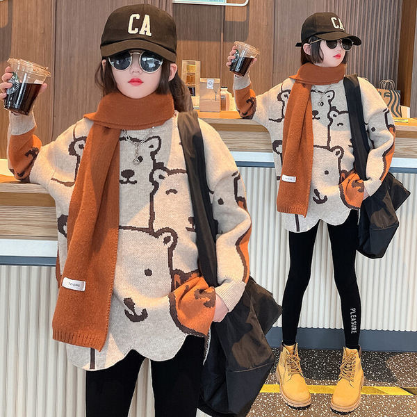 Naujo modelio megztinis ilgomis rankovėmis su aplikacijomis merginoms