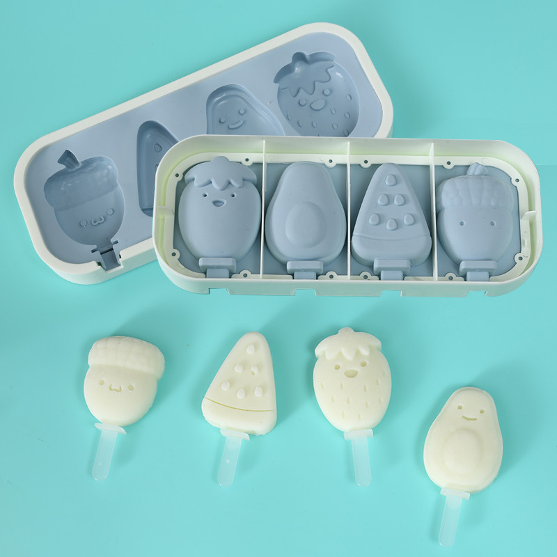 FAIS DU szilikon fagylalt forma fedéllel és pálcikákkal Újrahasználható barkácsolás házilag aranyos rajzfilm jégkészítő popsikáló konyhai eszköz