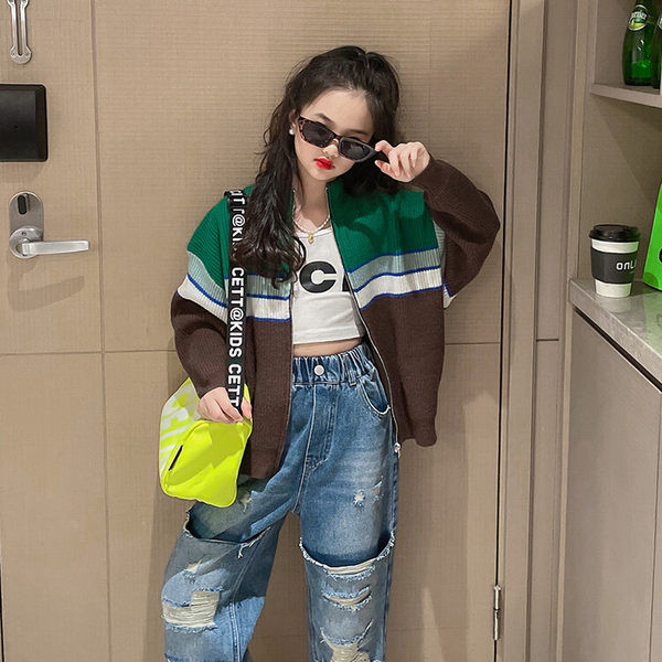 Ležerna dječja vesta s patentnim zatvaračem za djevojčice