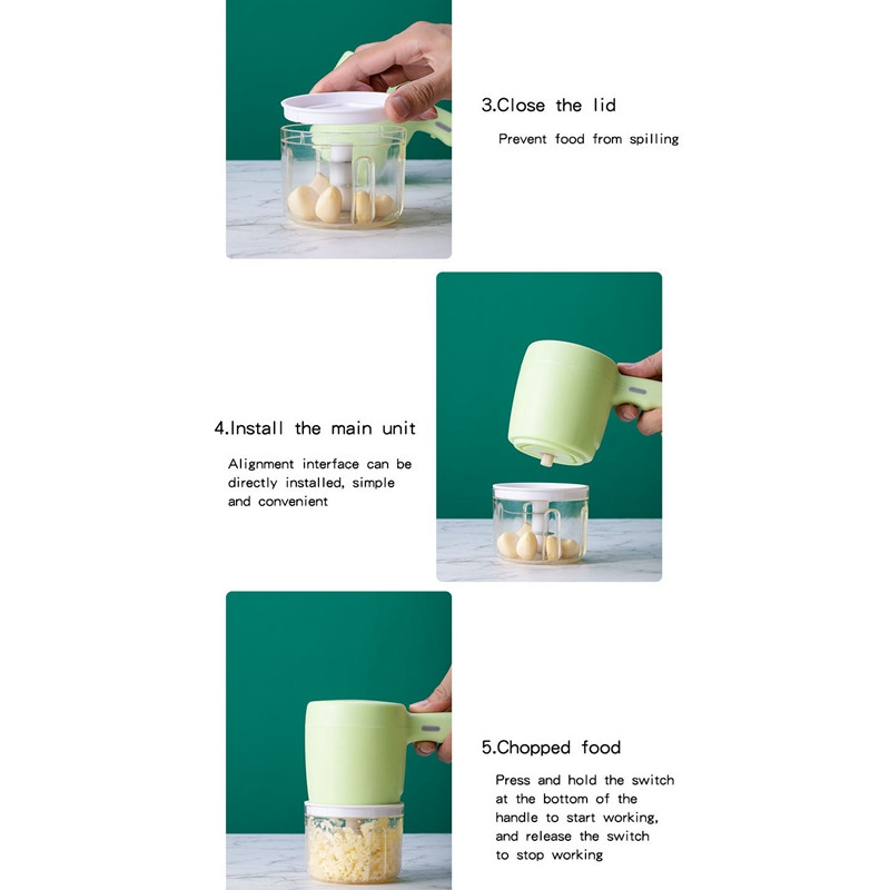 Bata electrica fara fir 2 in 1 Tocator de mancare Tocator de usturoi Mixer de albus de ou pentru crema Ustensile de bucatarie, incarcare USB