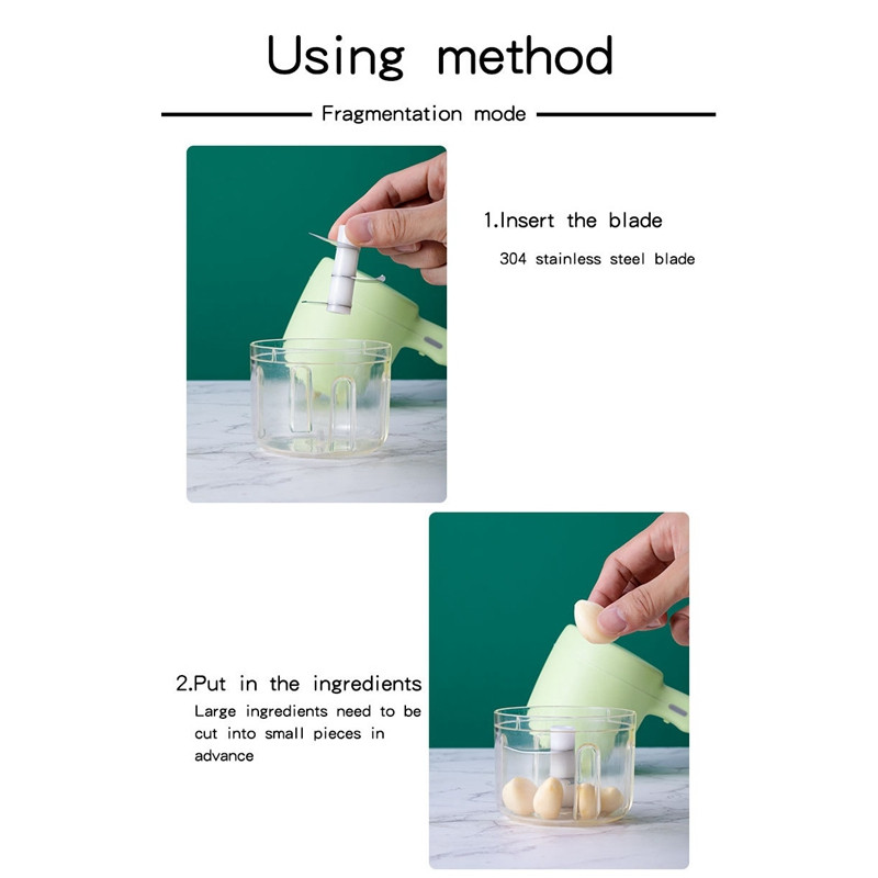 Bata electrica fara fir 2 in 1 Tocator de mancare Tocator de usturoi Mixer de albus de ou pentru crema Ustensile de bucatarie, incarcare USB