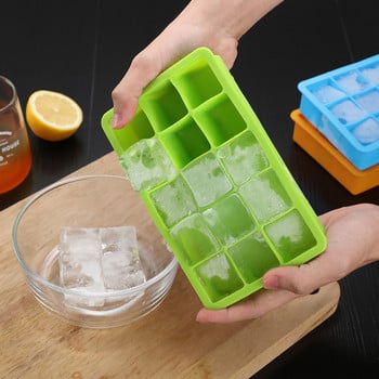 Силиконова машина за лед с 15 решетки Лесно освобождаваща се квадратна форма за форми за форми за кубчета лед Кухненски бар Пъб Машина за производство на лед за вино Инструменти за форми