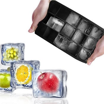 Силиконова машина за лед с 15 решетки Лесно освобождаваща се квадратна форма за форми за форми за кубчета лед Кухненски бар Пъб Машина за производство на лед за вино Инструменти за форми