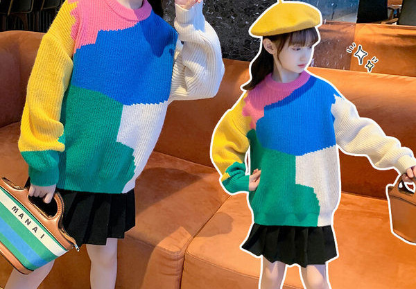 Pulover pentru copii pentru fete in motive colorate